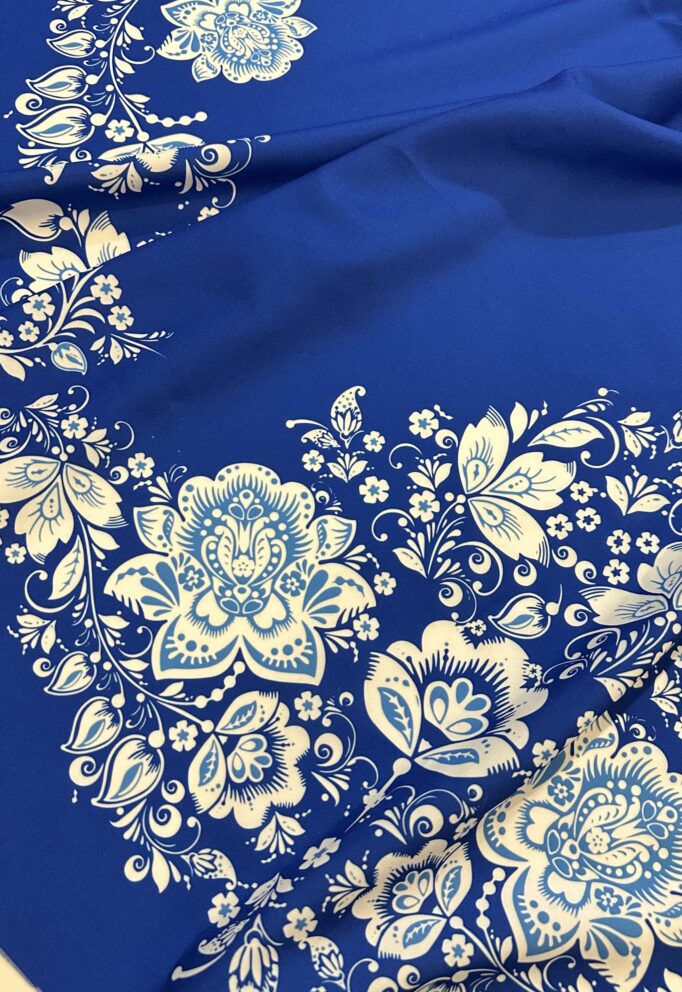 Ткань гжель для юбки солнце