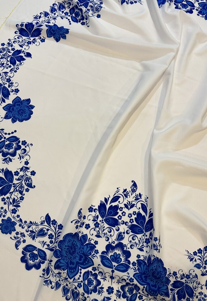 Ткань гжель для юбки солнце